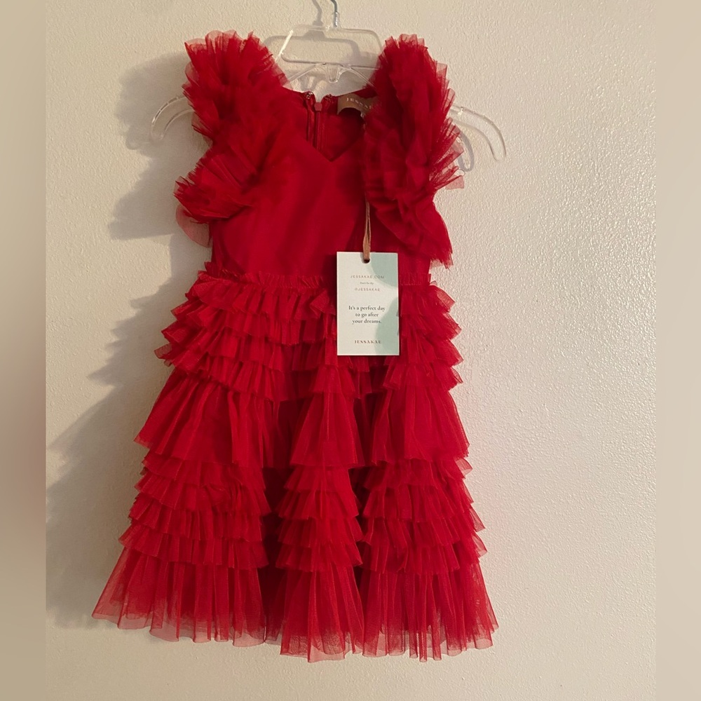 Red Ruffled Tulle Dress - Picture 2 of 5